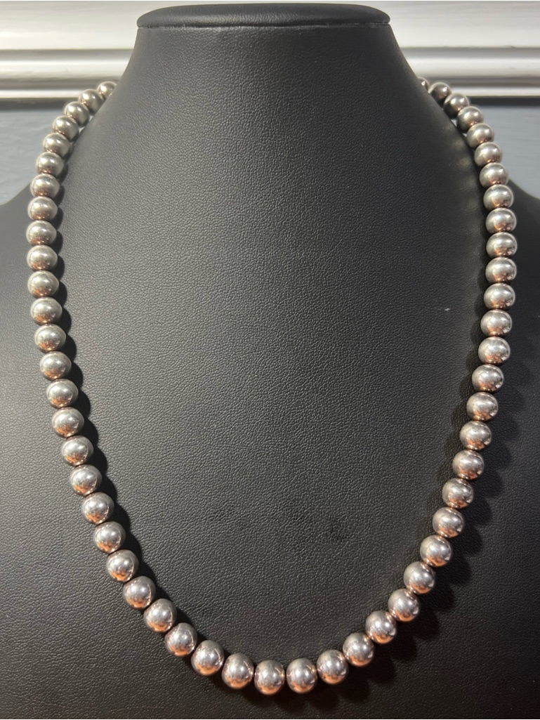Vintage Rare .999 Fine Silver Usa 8mm Ball/ Silver Pearl 20” Necklace 33.6g